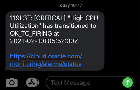 Beispiel für eine SMS-Alarmnachricht.