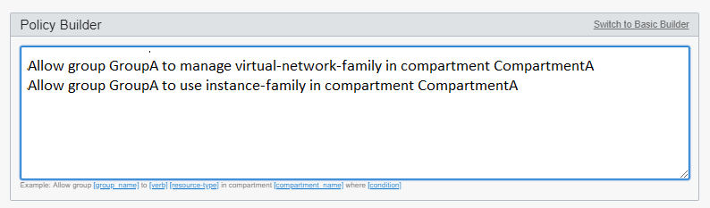 Diese Abbildung zeigt das Textfeld im erweiterten Policy Builder mit bearbeiteter Anweisung