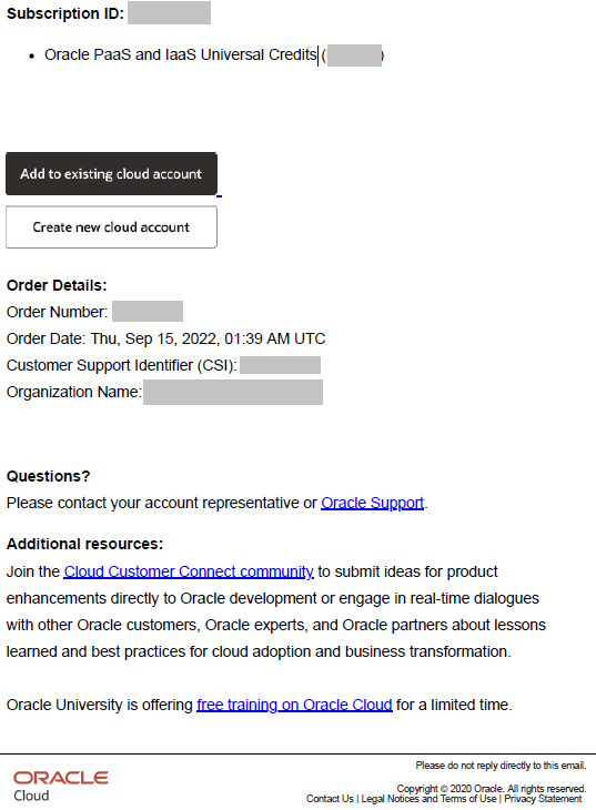 Zu vorhandener Cloud-Accountoption in der Willkommens-E-Mail für Universal Credits hinzufügen