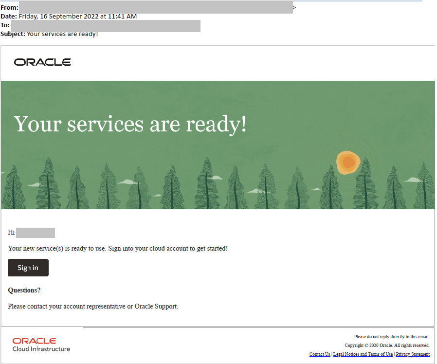 E-Mail mit Angabe, dass Ihre Dienste bereit sind