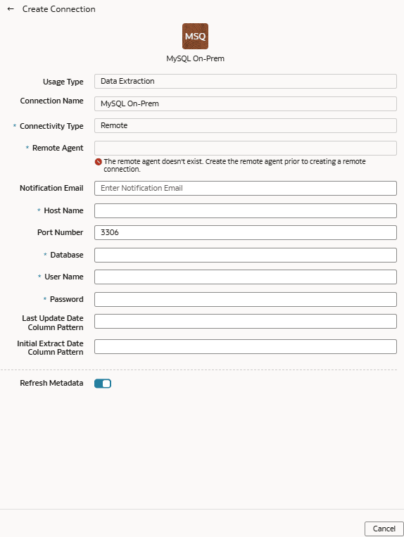 Verbindung für On-Premise-Dialogfeld MySQL erstellen
