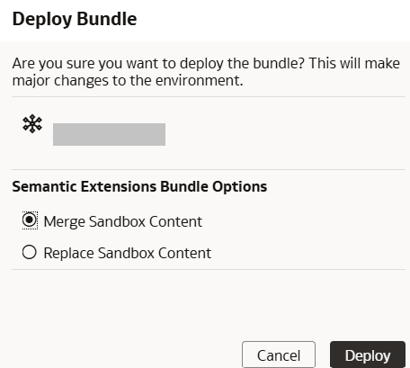 Dialogfeld "Bundle bereitstellen" mit Optionen zum Zusammenführen oder Ersetzen des Sandbox-Inhalts