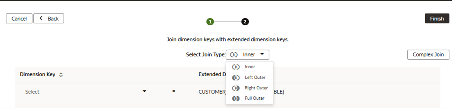 Schritt 2 des Assistenten "Dimension erweitern", in dem Sie den Join-Typ auswählen