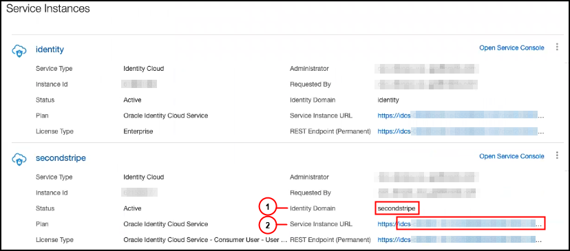 Serviceinstanzdetails mit den im Text beschriebenen Werten