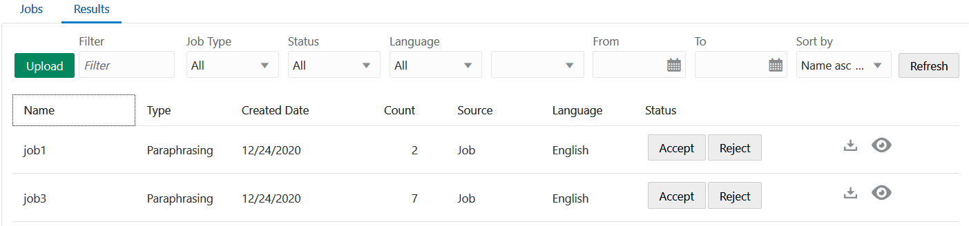 Beschreibung von paraphrase-job-results-page.png folgt