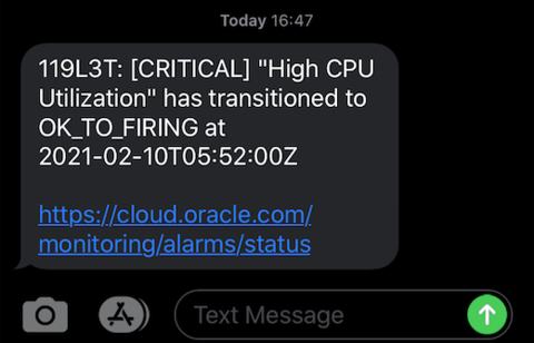 Example of an SMS alarm message.