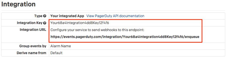 PagerDuty Integration Key and Integration URL.