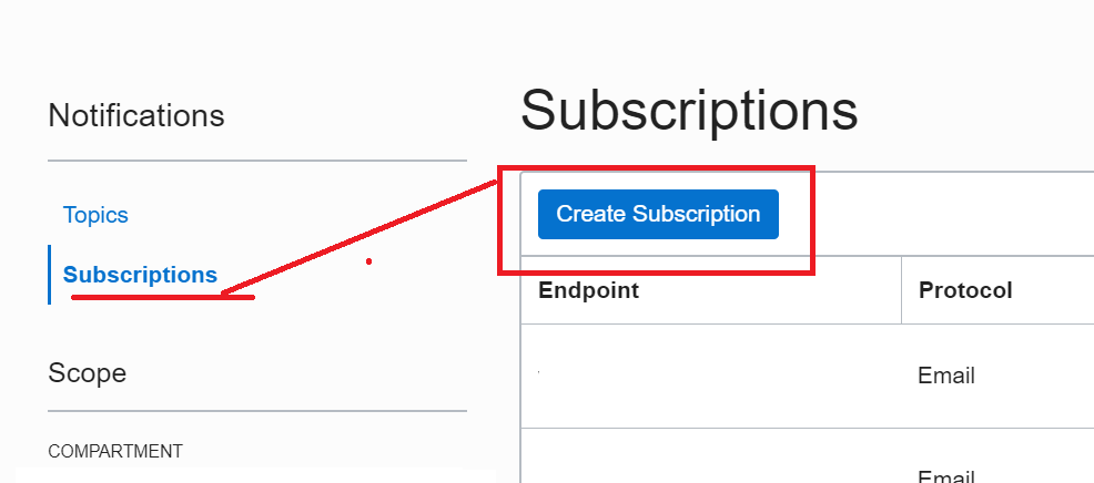 This screenshot shows how to create a subscription.