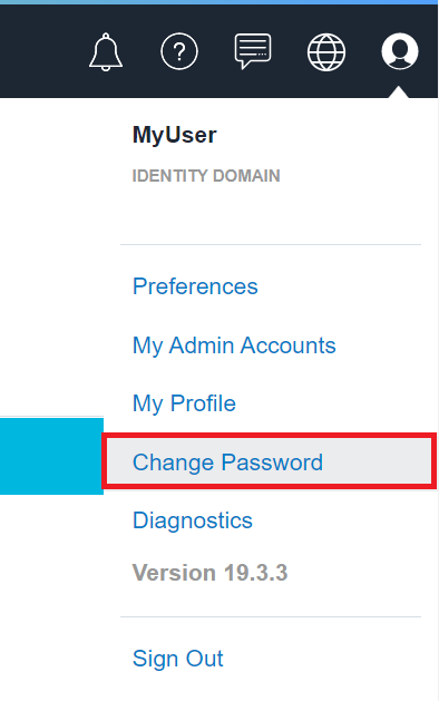 User menu showing the Change Password option