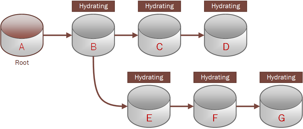 This diagram shows a clone tree hydrating.