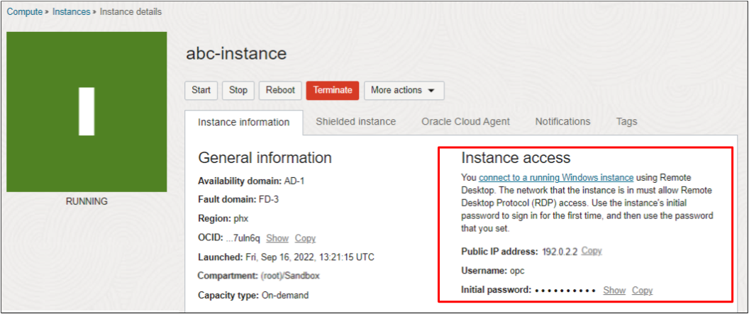 Location of Public IP Address and intial password