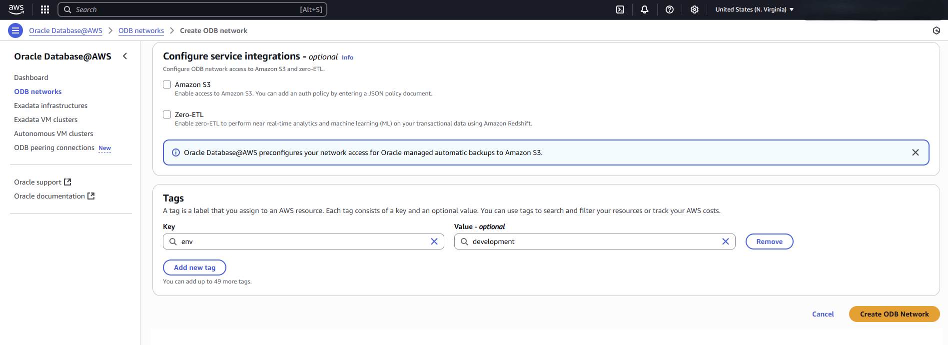 This screenshot shows the second part of creating an ODB network.