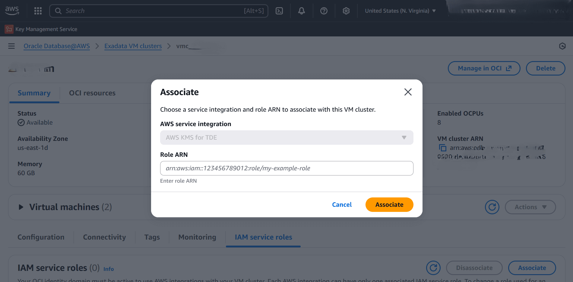 This screenshot shows how to associate the role.