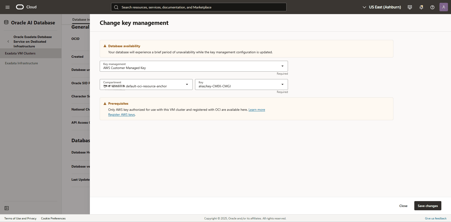 This screenshot shows how to change key management.
