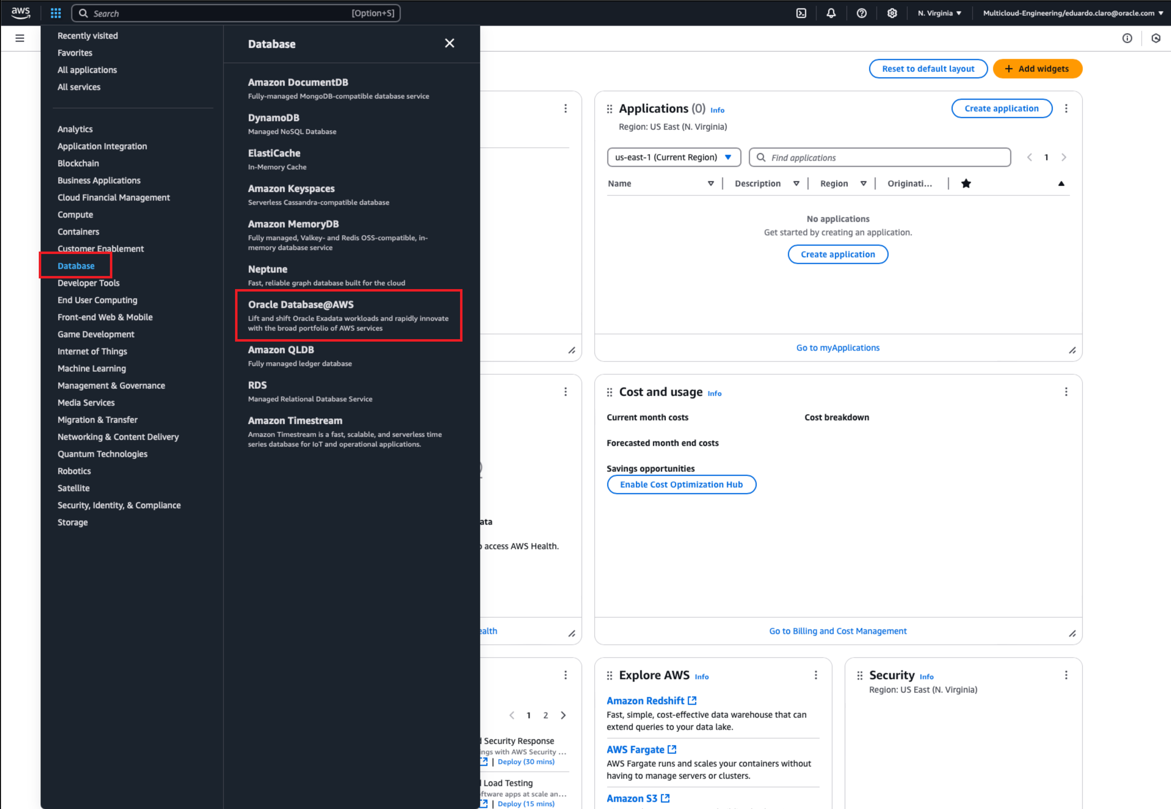 Click to expand An image of the AWS console navigation menu.