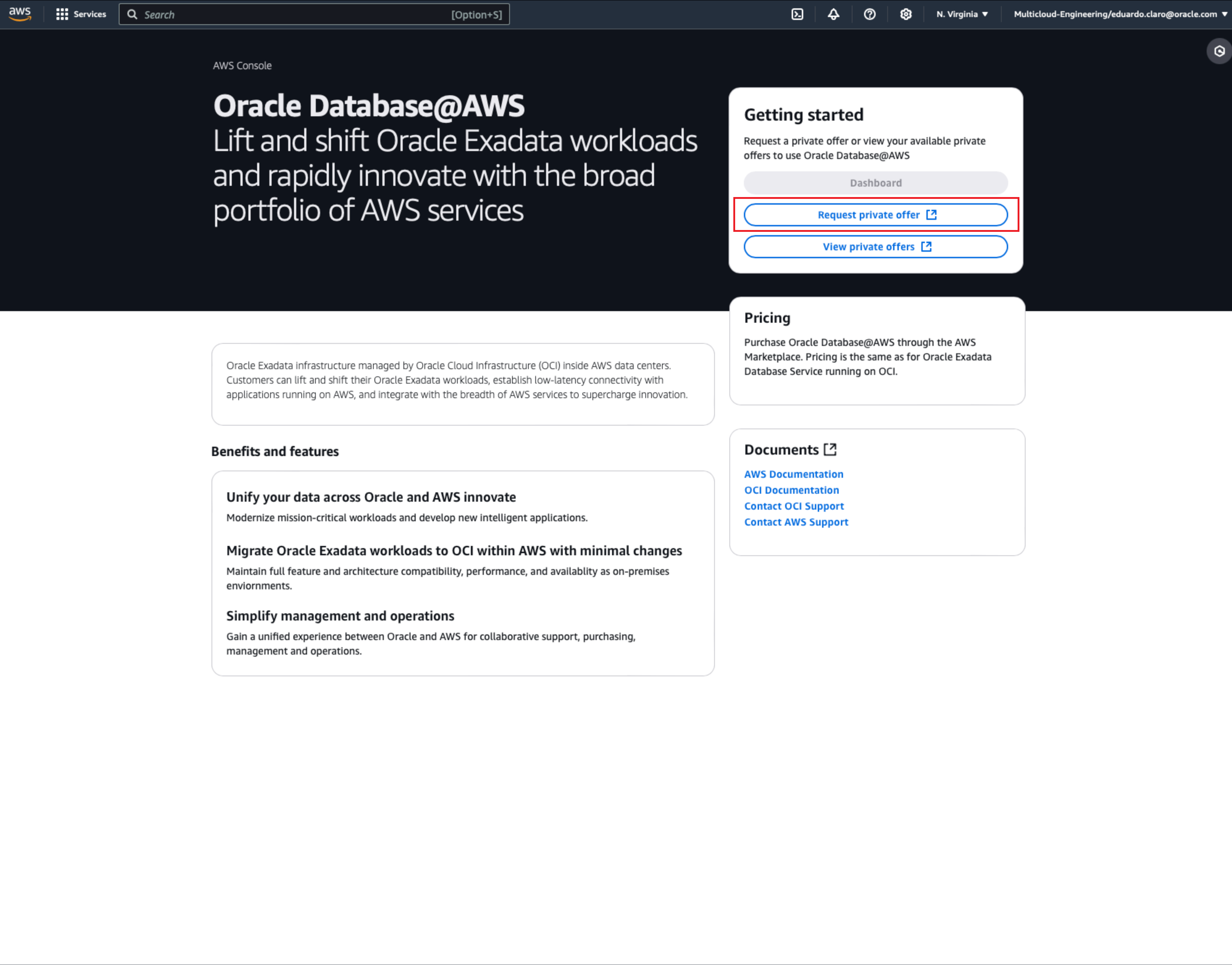 Click to expand An image showing a search in the AWS Marketplace listing for Oracle Database@AWS.