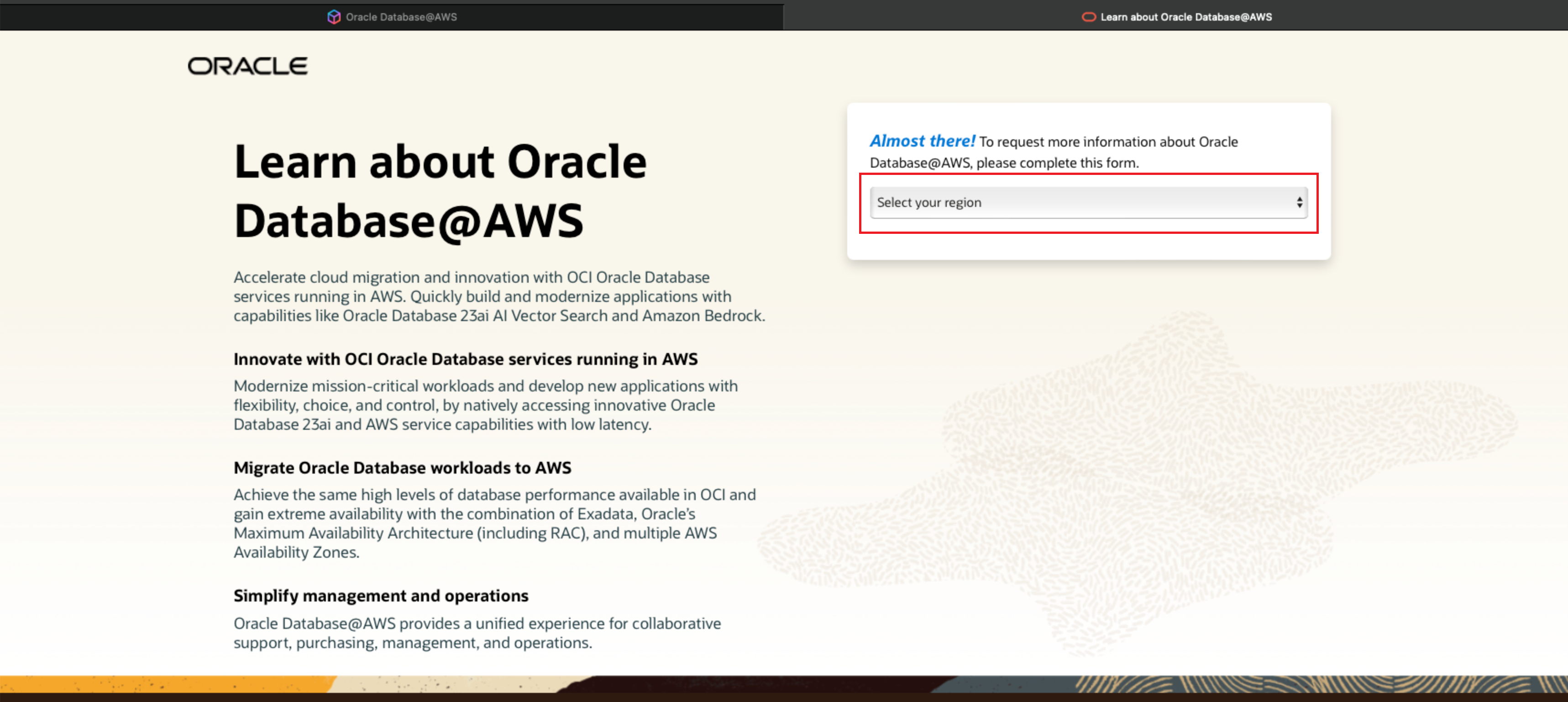Click to expand An image showing the Oracle Database@AWS website.