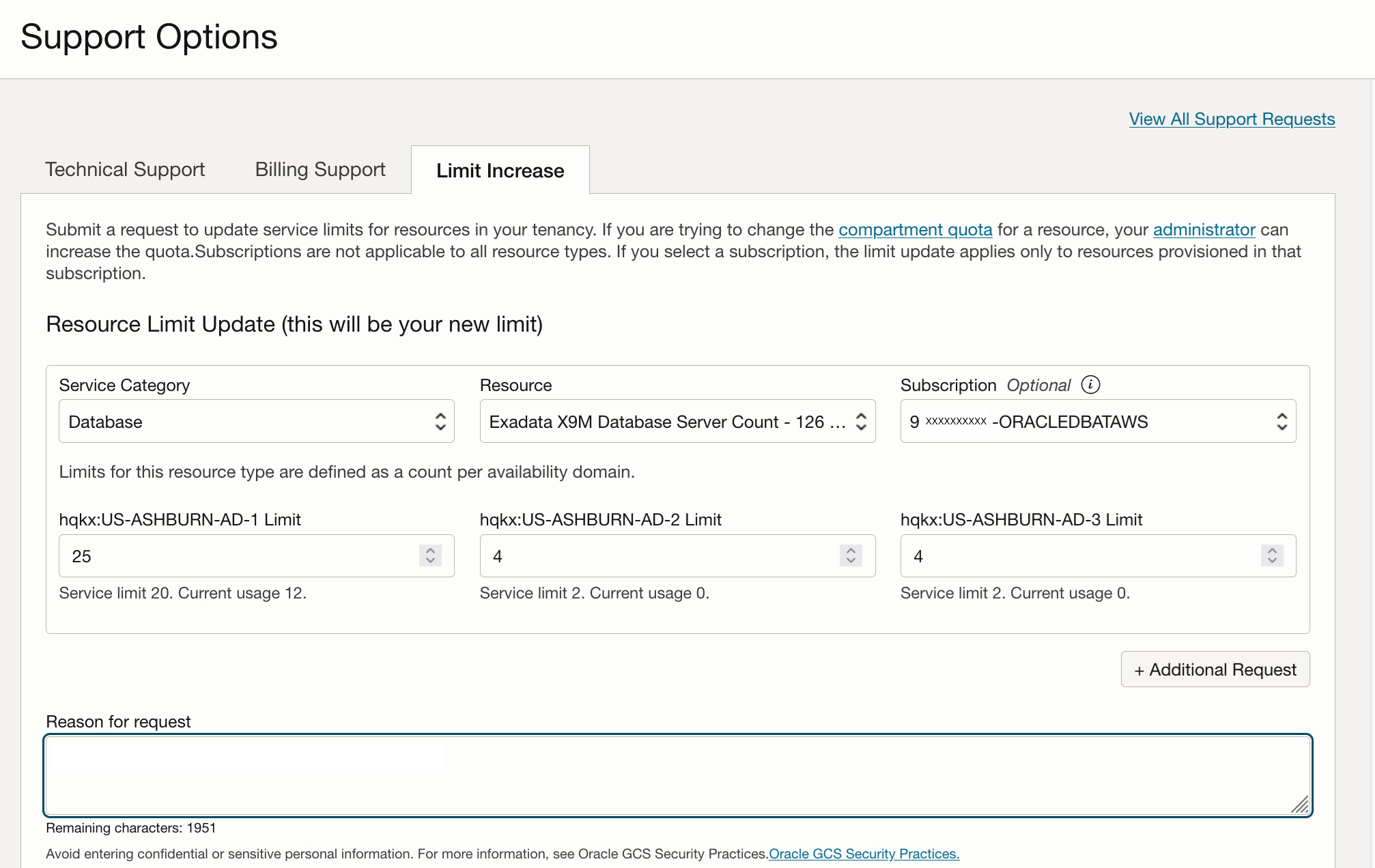 The Support Options form.