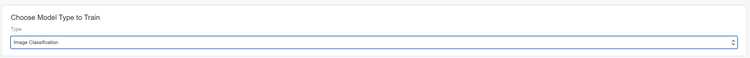 Choose Model Type to Train dropdoiwn list with Image Classification selected.