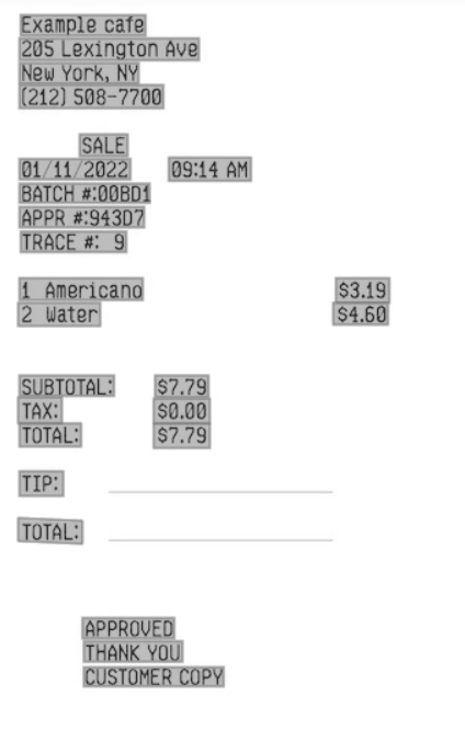 The receipt with all the fields identifed