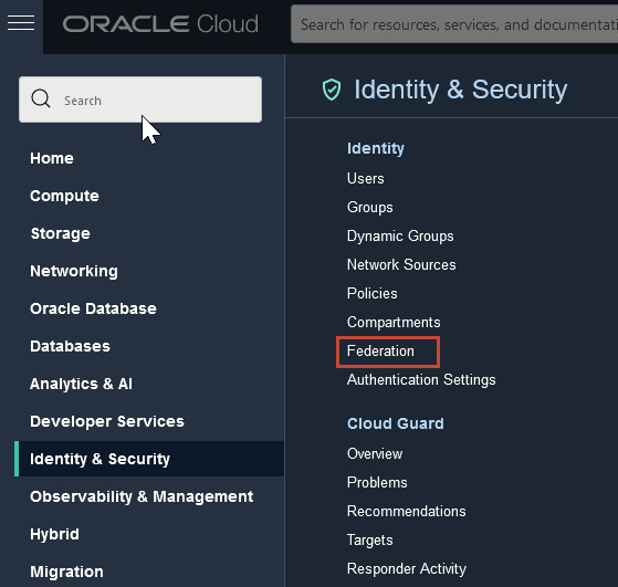 Identity and Security options