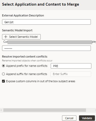 Select Application and Content to Merge dialog