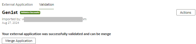 Validation is successful and the Merge Application button is enabled