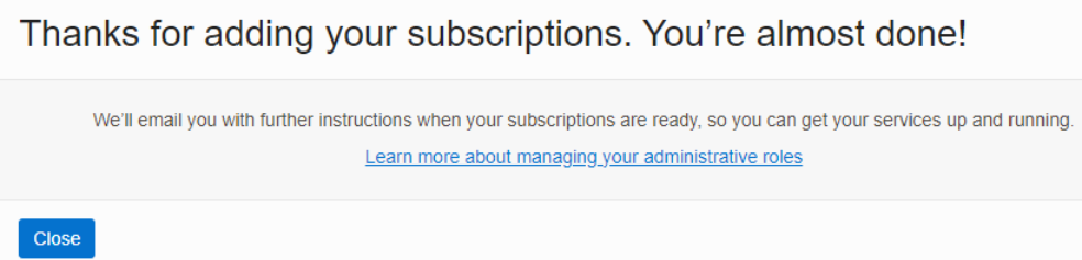 Message displaying that subscriptions have been added