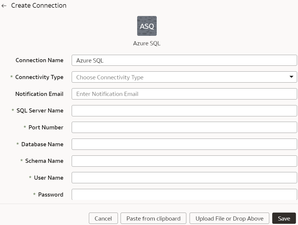 Create Connection for Azure SQL dialog