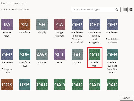 Oracle Transportation Management Cloud Service connection option