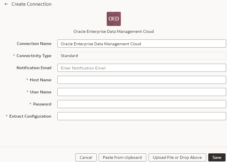 Create Connection for Oracle Enterprise Data Management Cloud dialog