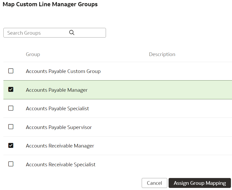 Map custom line manager groups