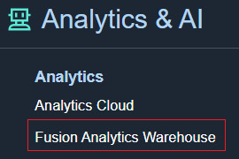 Navigate to Fusion Analytics Warehouse