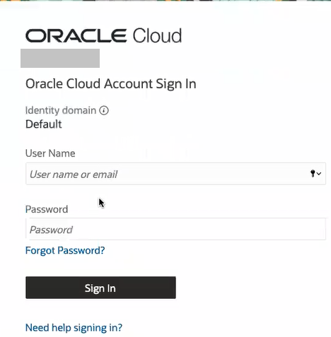 Oracle Cloud Account sign-in details