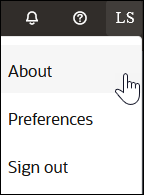 Three icons appear at the top. The third icon is clicked to show options for About, Preferences, and Sign Out.