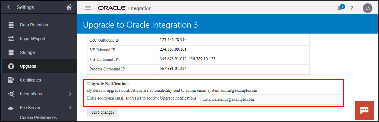 Upgrade Notifications section of the Upgrade page, described in text