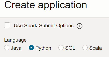 In the Create Application pull-out page, Python is selected as the language.