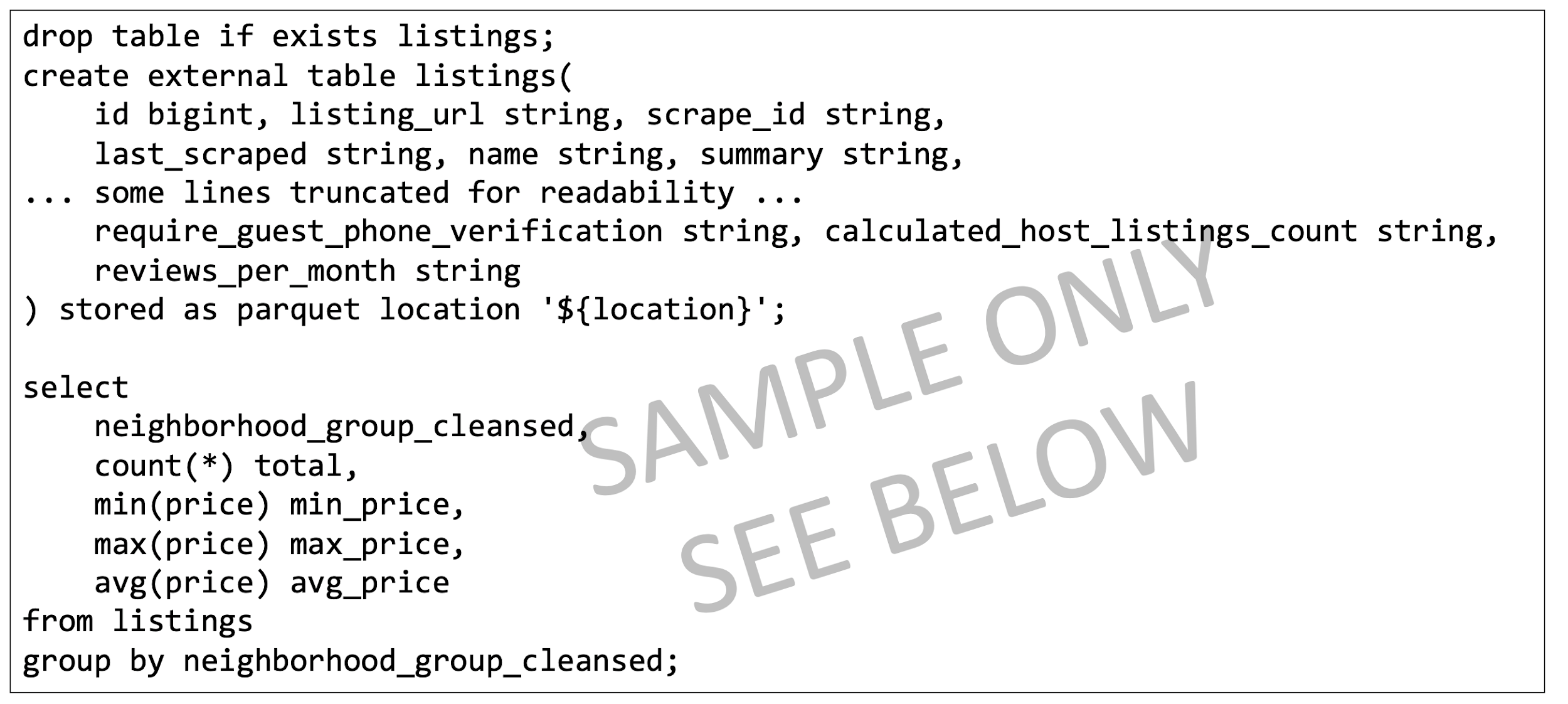 Some sample SparkSQL code.
