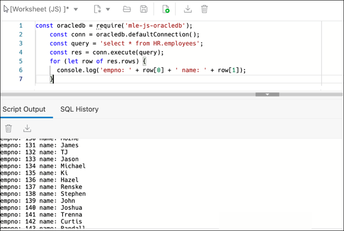 This image shows JavaScript code executed in a JavaScript worksheet.