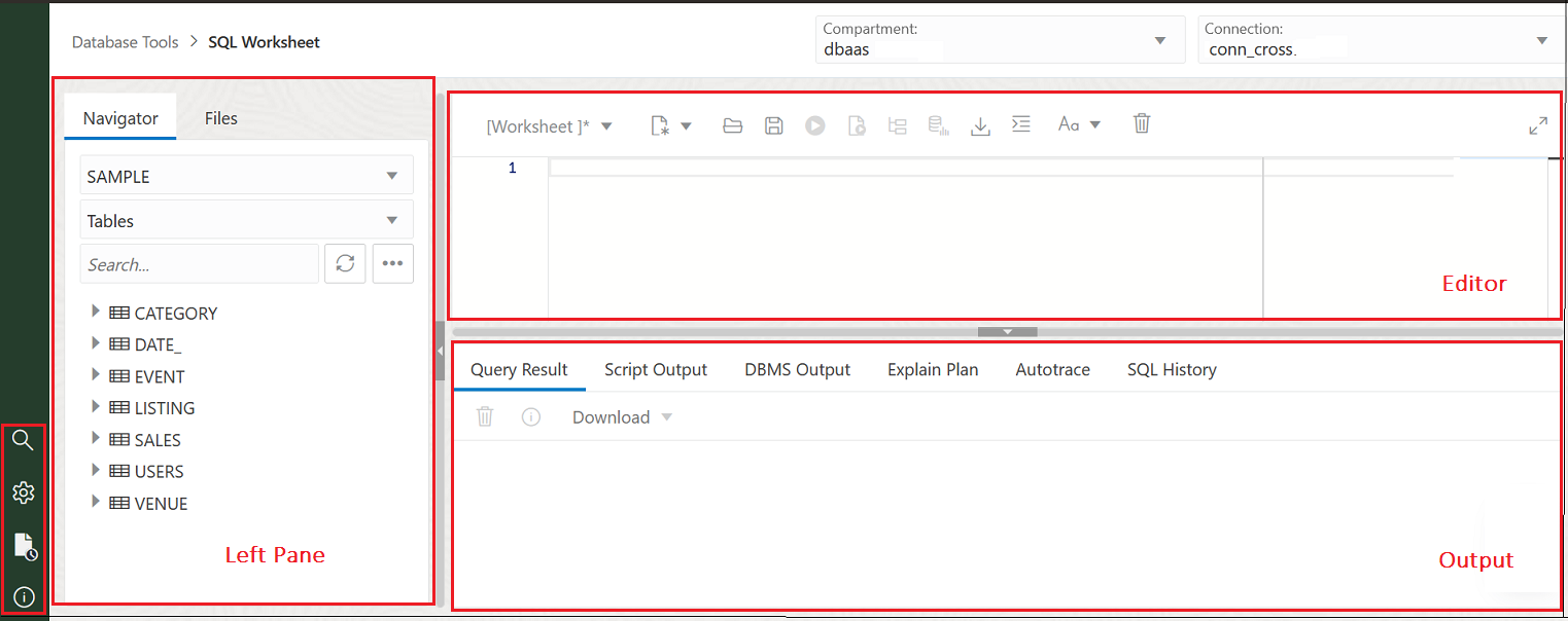 This image depicts the SQL Worksheet user interface.