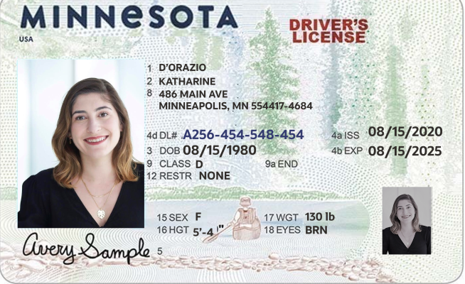 Fictitious Minnesotan driver's license.