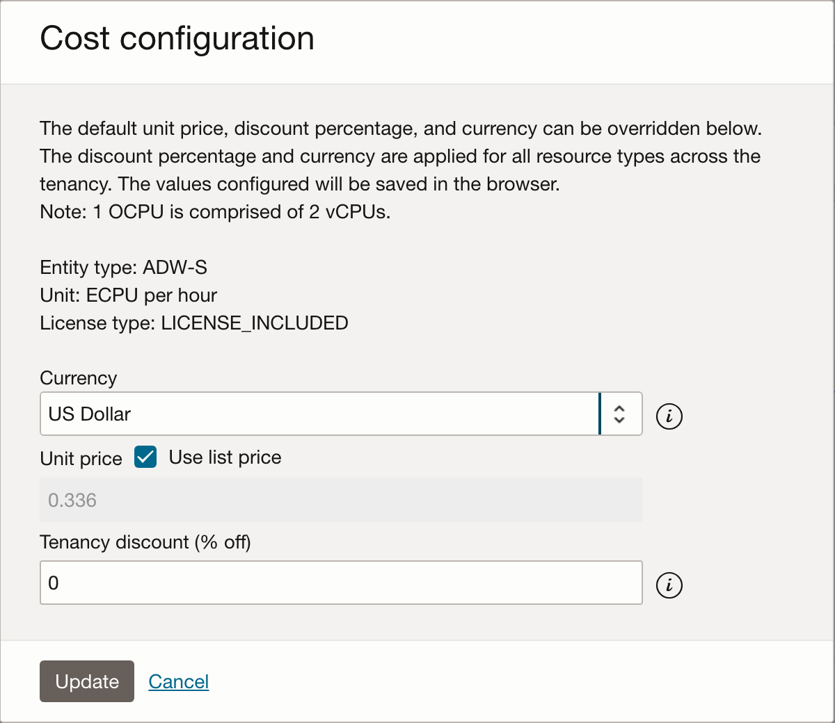 Cost Configuration