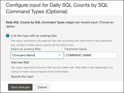 Image shows the dialog for configuring a widget to use a filter.