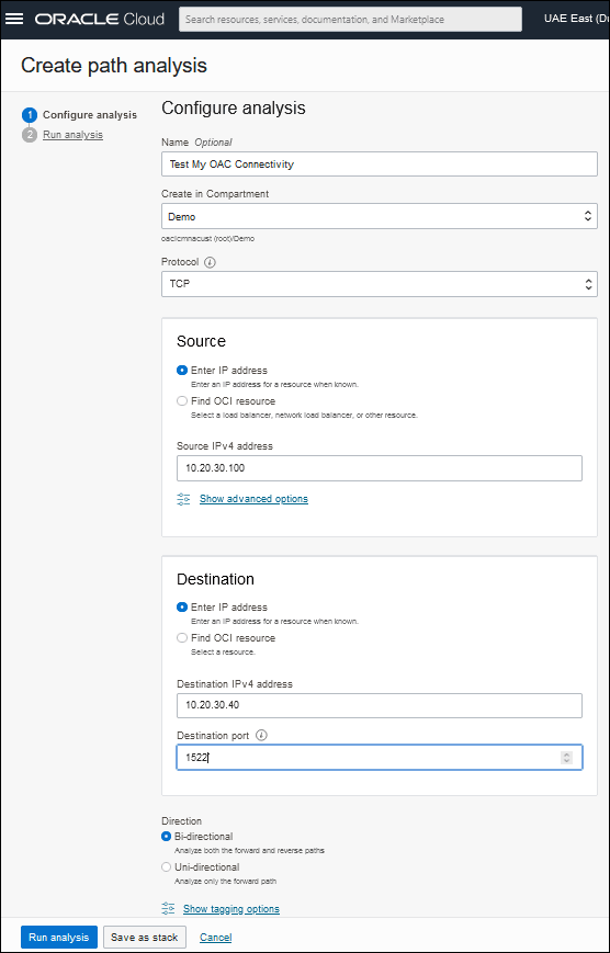 Configurar ruta de acceso para análisis