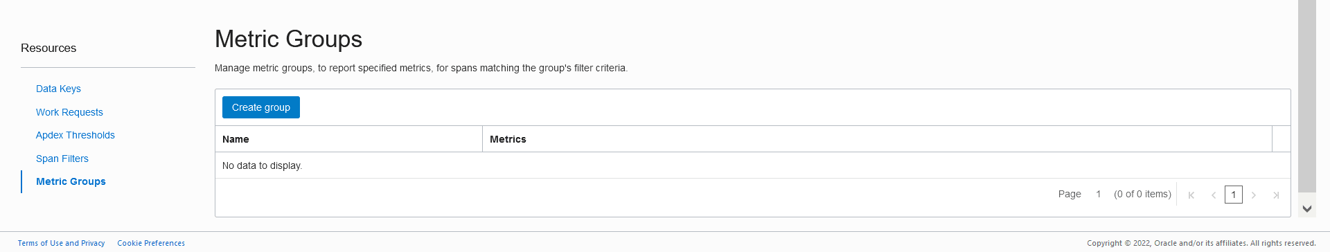 Panel Grupos de Métricas