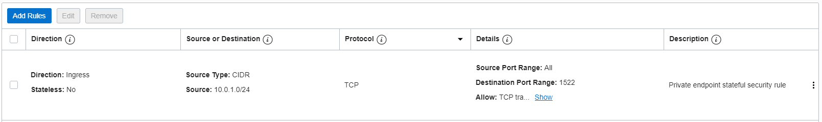 A continuación se muestra la descripción de adb_private_vcn_nsg_stateful1.png A continuación se muestra la descripción de adb_private_vcn_nsg_stateful1.png
