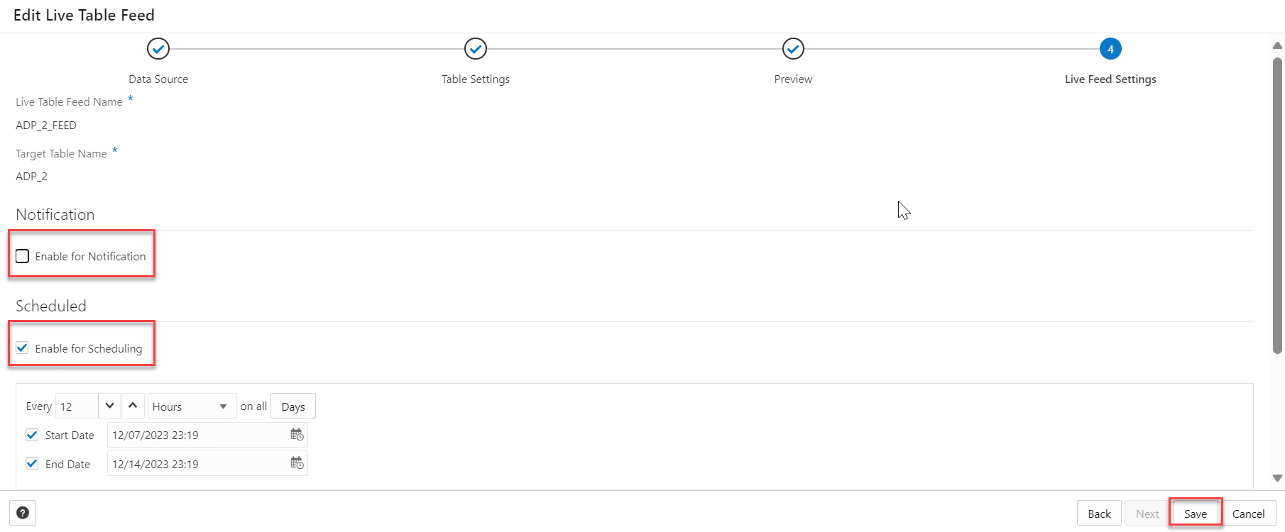 A continuación, se incluye la Descripción de livefeed-settings.png