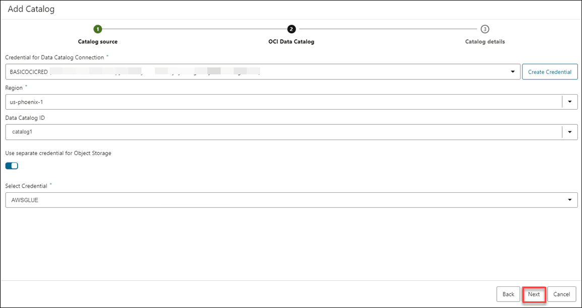 A continuación, se incluye la Descripción de oci-data-catalog.png