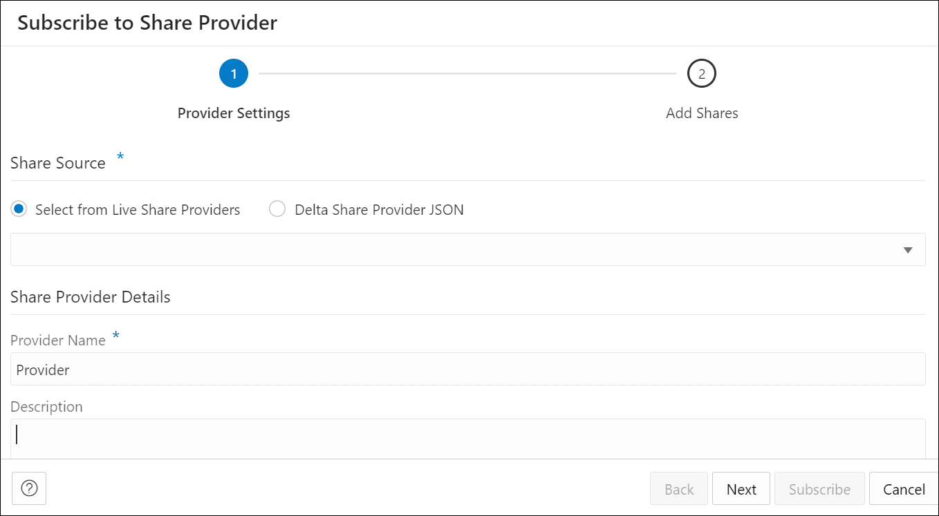 A continuación, se incluye la Descripción de subscribe-live-share-provider.png