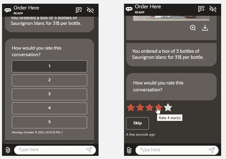 A continuación, se incluye la Descripción de feedback-rating-chat-widget.png A continuación, se incluye la Descripción de feedback-rating-chat-widget.png
